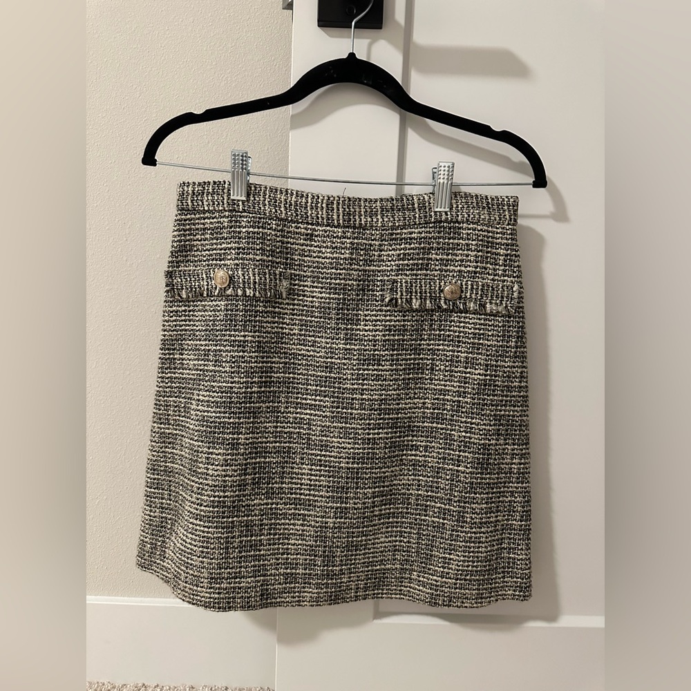 H&M Black and White Textured Tweed Mini Skirt